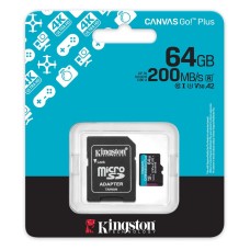 Карта памяти Kingston Canvas Go Plus MicroSDXC 64Gb (UHS-1/U3) (Class 10) (A2) + SD Adapter (SDCG4)